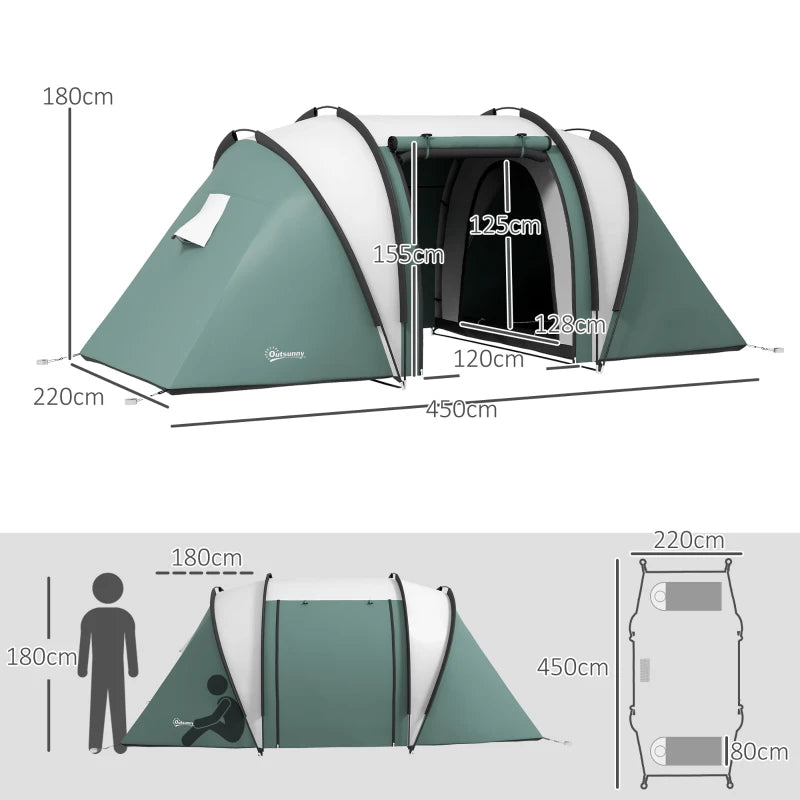 Dark Green 2-Bedroom Waterproof Camping Tent for Family Fishing Hiking