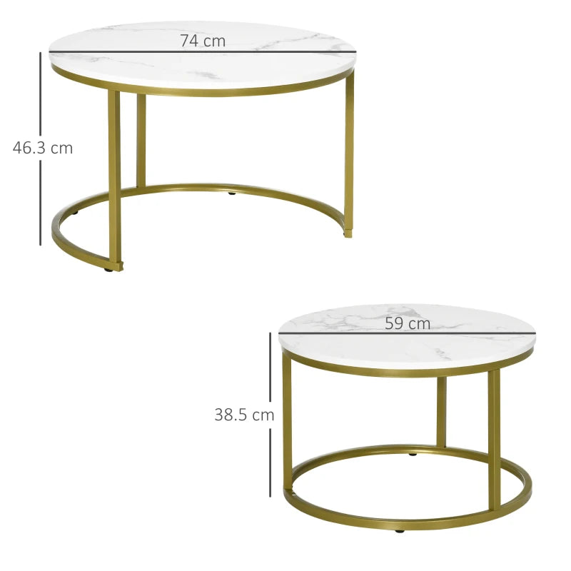 White Marble Nesting Side Tables Set, Modern Metal Frame, Living Room Furniture