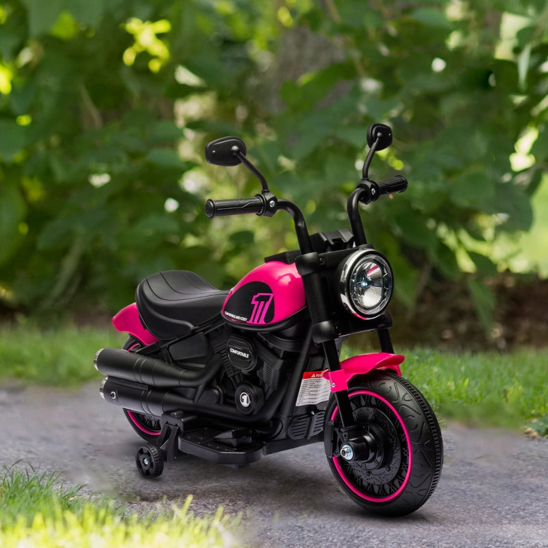 Kids Pink Electric Motorbike with Training Wheels - Easy Start