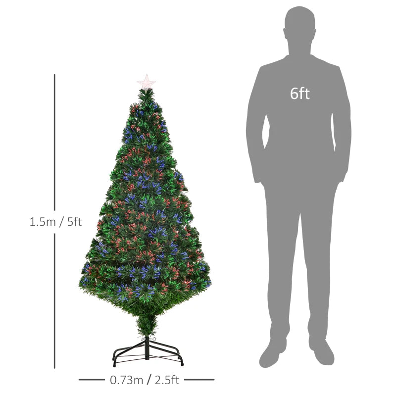 5FT Pre-Lit Fibre Optic Christmas Tree with Tree Topper - Multi-Colour