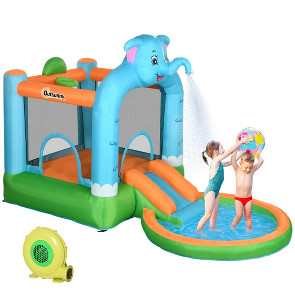 Multicoloured Elephant Water Park & Bouncy Castle for Kids 3-8