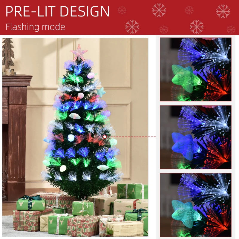 4FT Pre-Lit Green Christmas Tree with Fibre Optic Baubles and LED Lights