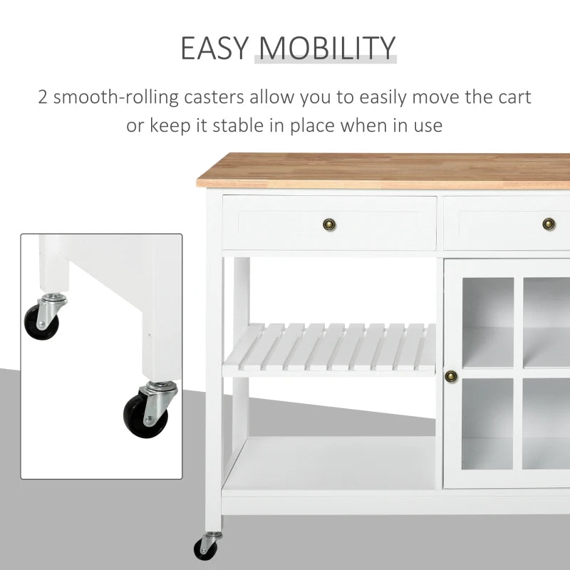 White Kitchen Island Cart with Drawers and Cabinet