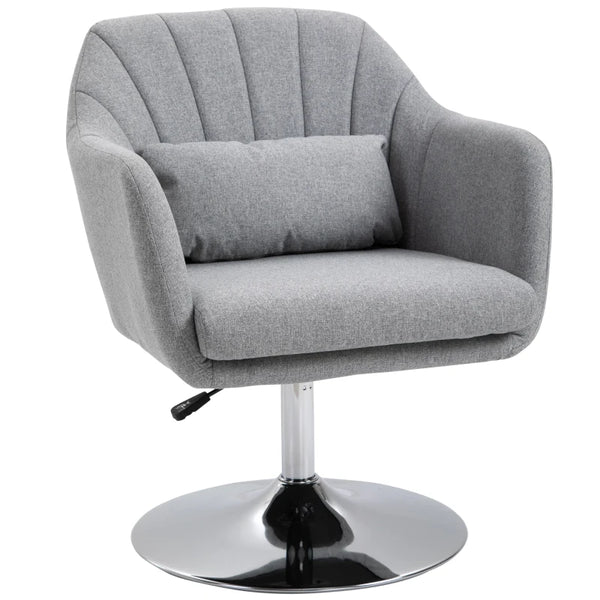 Swivel Accent Chair with Adjustable Height and Lumbar Support, Light Grey