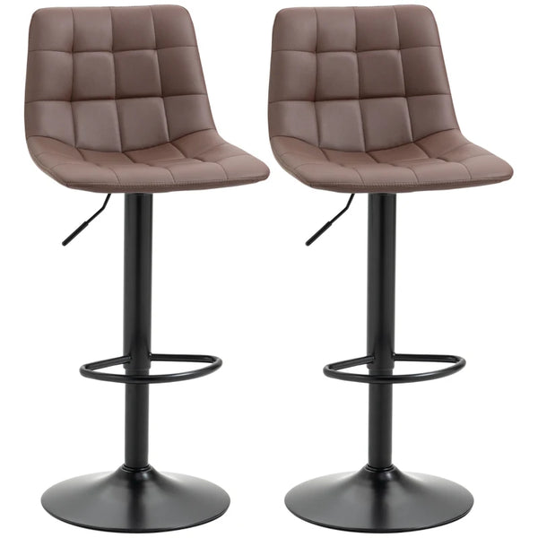 Brown Swivel Barstools Set of 2, PU Leather Upholstered, Tufted Seat & Back