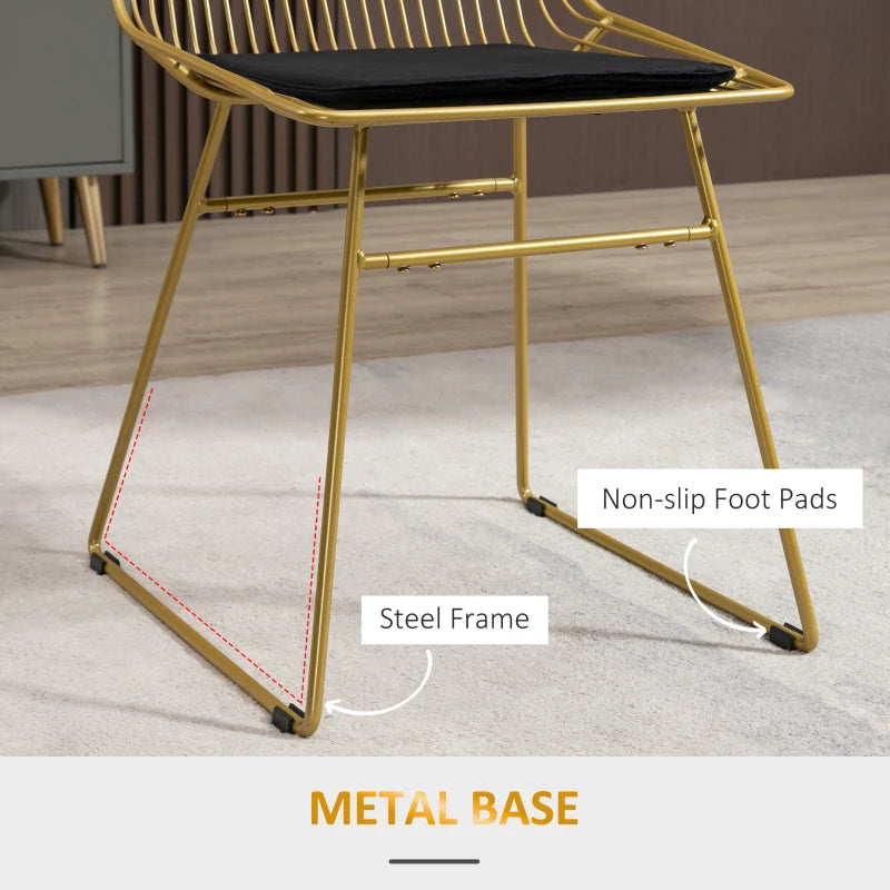 Gold Metal Dining Chairs Set of 2 with Velvet Cushion