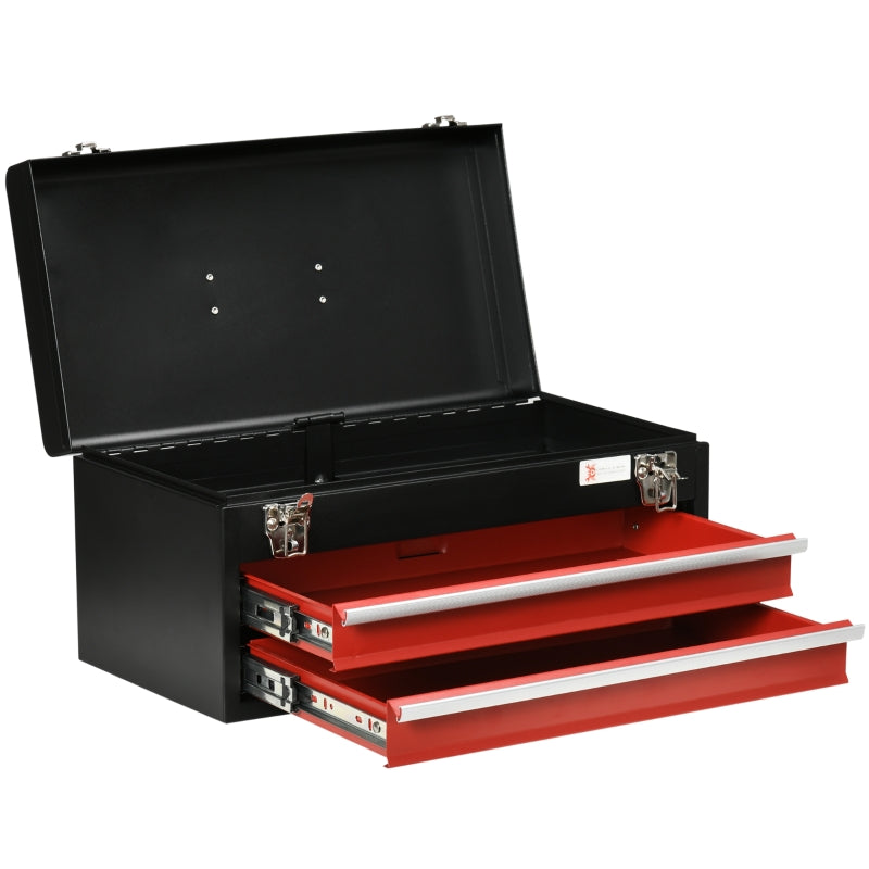 Black Metal 2-Drawer Lockable Tool Chest with Ball Bearing Runners