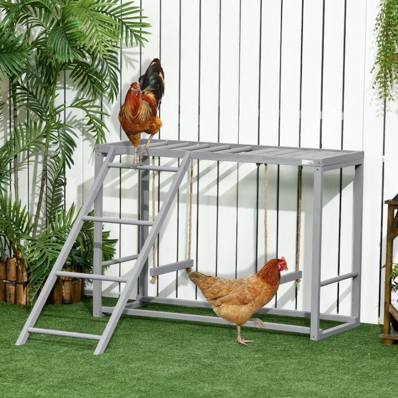 Grey Chicken Coop with Swing Set for 3-4 Chickens