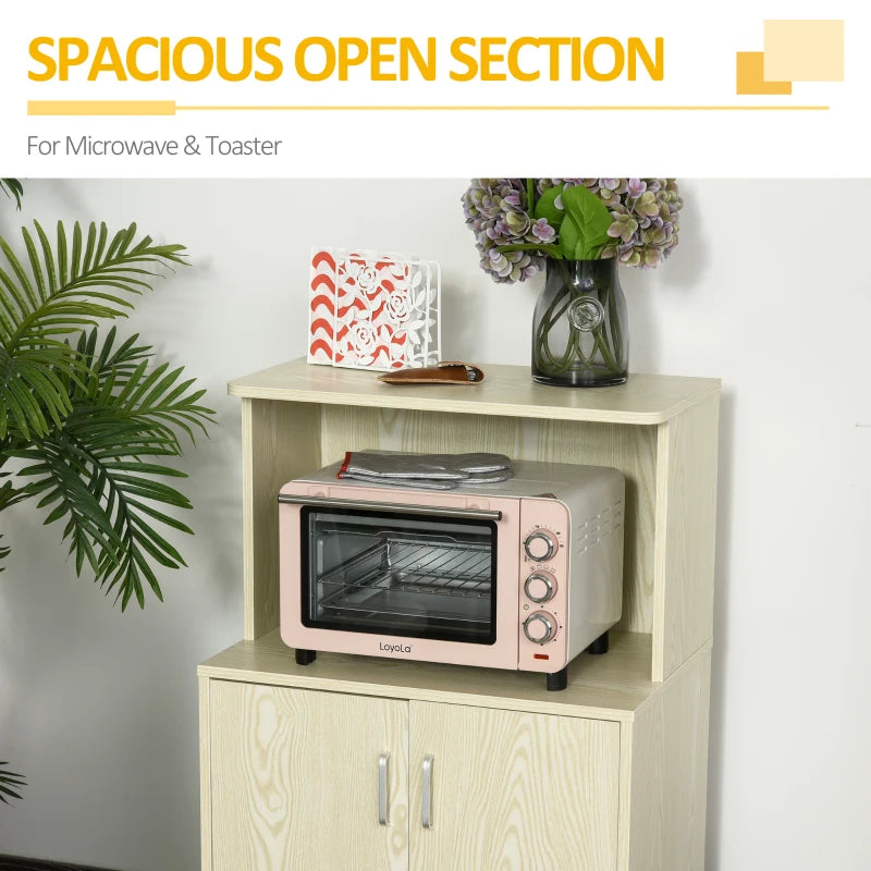 Oak Tone Kitchen Microwave Cart with Cabinet and Locking Wheels