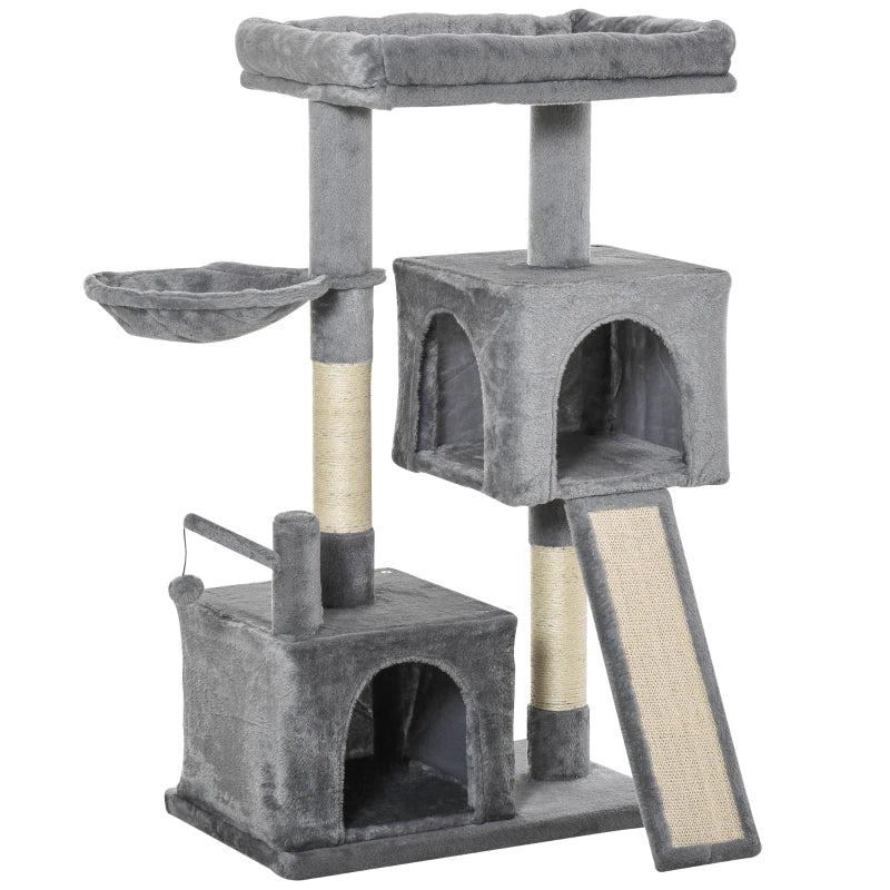 Grey Cat Tree Tower with Scratching Post and Hammock