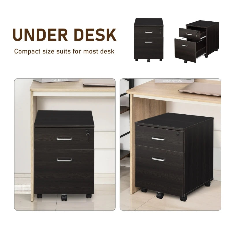 Black Wood Grain 2-Drawer Locking Office Filing Cabinet