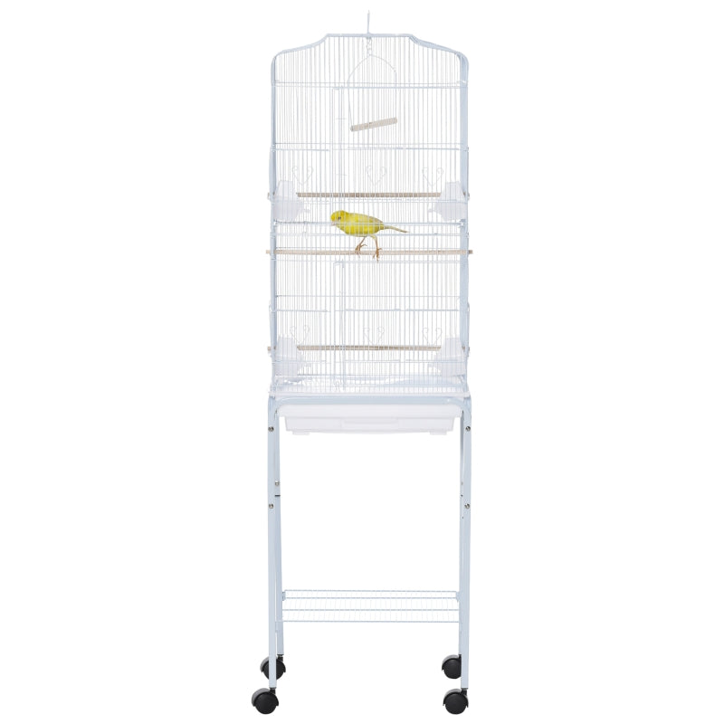 White Bird Cage with Stand and Accessories, 46.5 x 36 x 157 cm