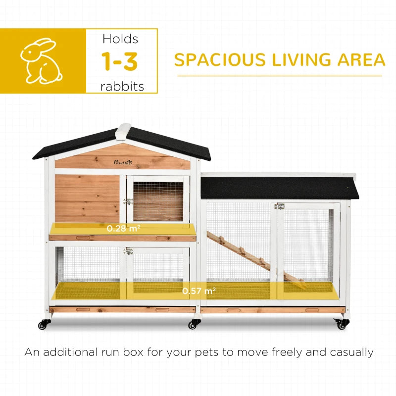 Yellow 2-Tier Rabbit Hutch with Run and Wheels - 157.4 x 53 x 99.5 cm