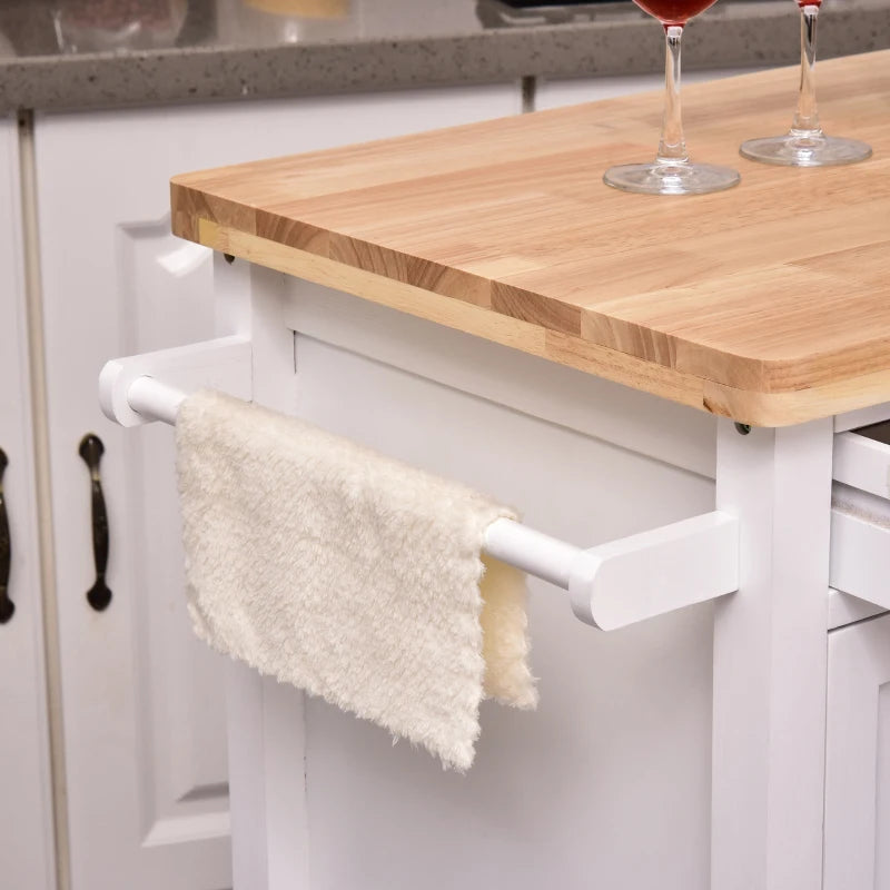 White Kitchen Storage Trolley Cart with Rolling Wheels and Drawer