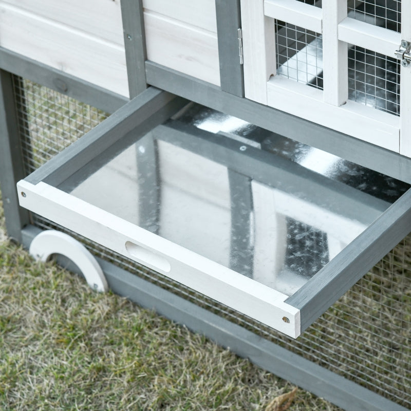 Wooden Chicken Coop with Run and Nesting Box - Outdoor Poultry Cage (Grey) 140 x 67 x 88.5cm