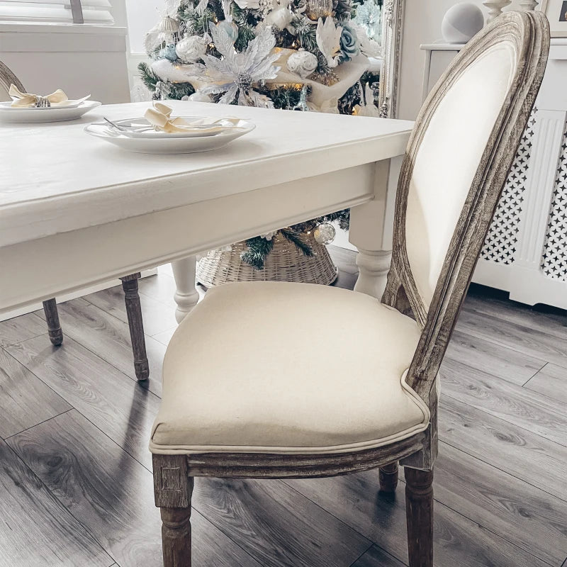 French-Style Cream White Upholstered Dining Chairs Set of 2