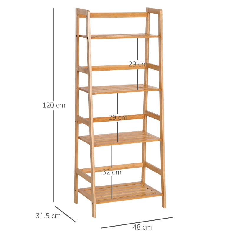 4-Tier Bamboo Ladder Bookshelf, Natural Wood, 48x31.5x120cm