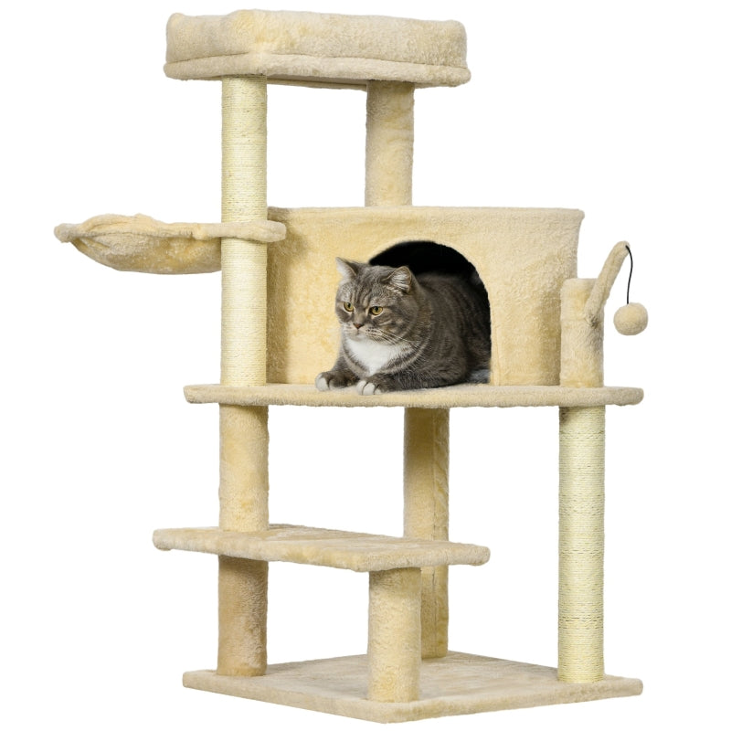 Cat Tree Tower with Scratching Post - Cream White, 100cm