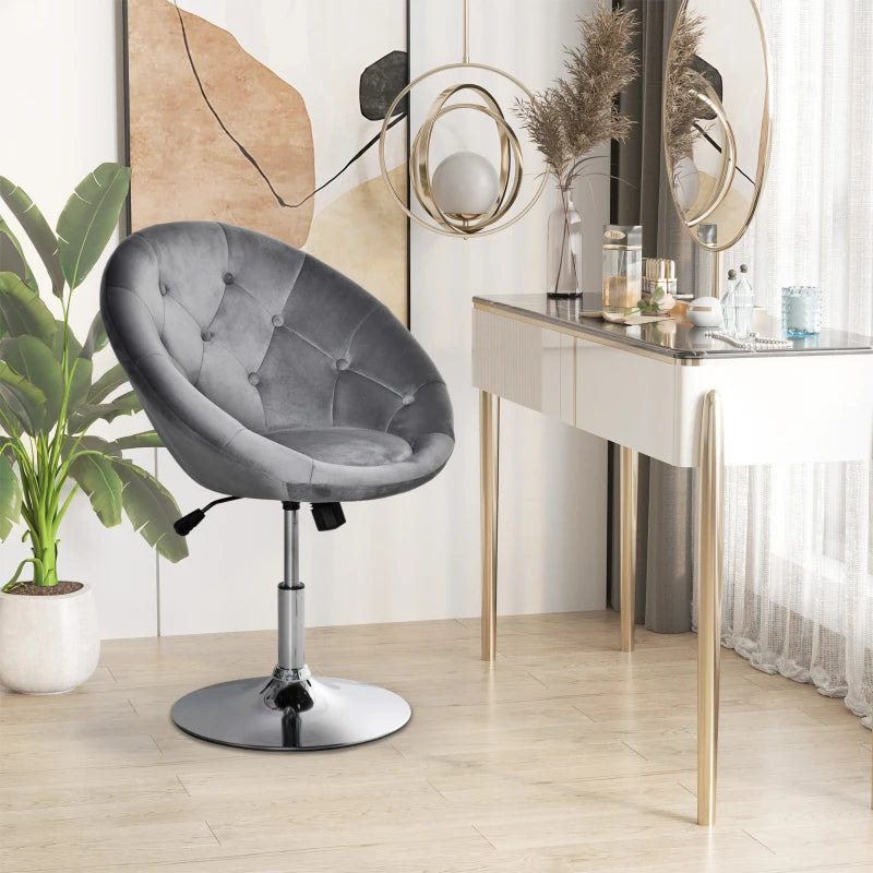 Grey Velvet Swivel Vanity Chair with Adjustable Height