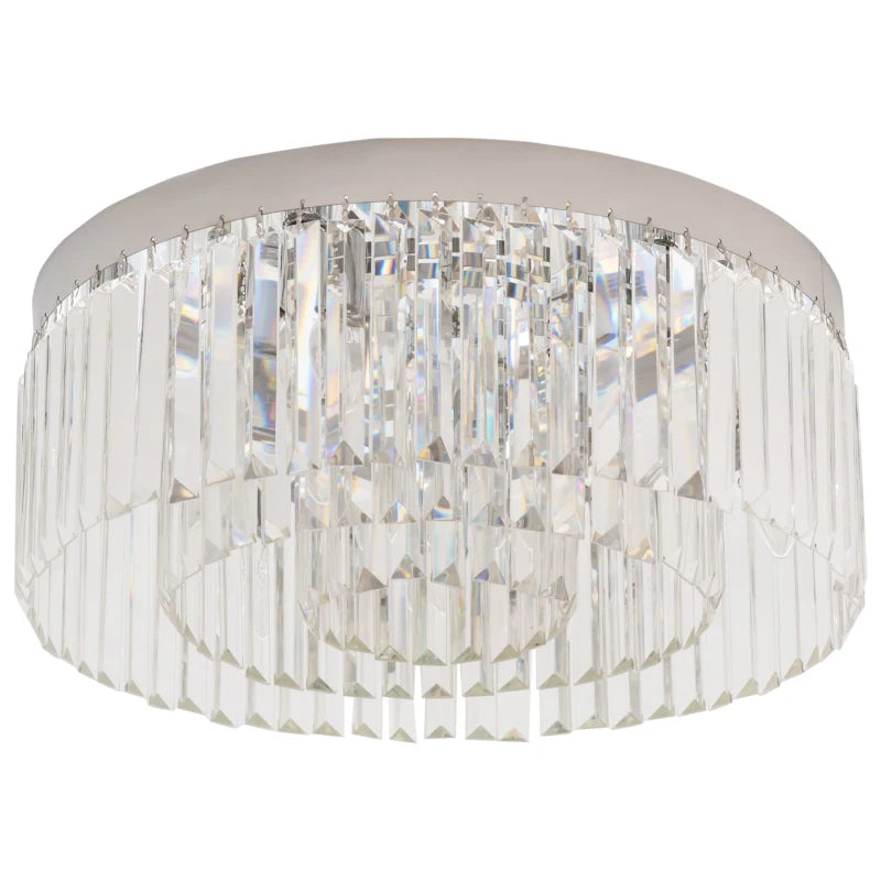 Modern Crystal Chandelier - 10-Light Stainless Steel Flush Mount Ceiling Light (Silver)