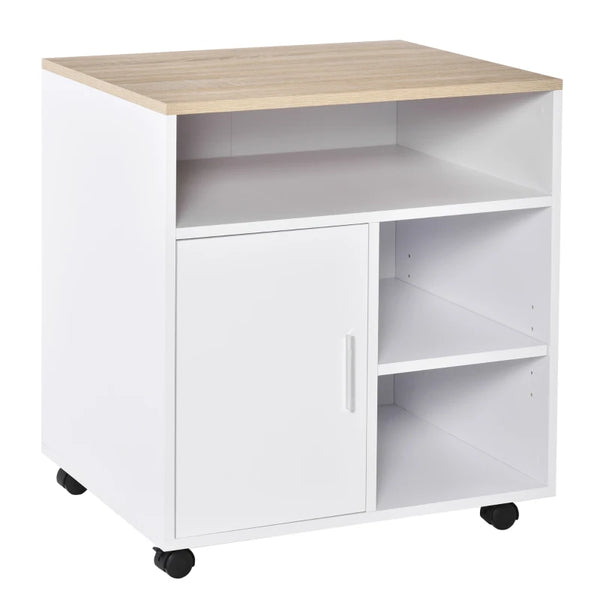 Oak Mobile Printer Stand with Storage - Modern Office Desk Unit