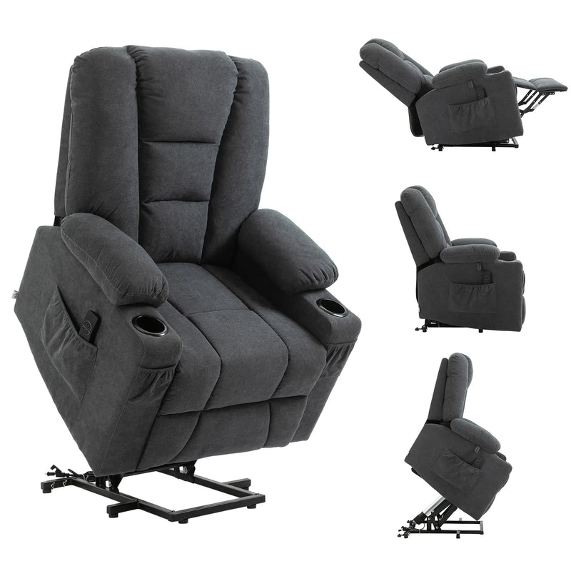 Charcoal Grey Elderly Lift Chair with Remote Control and Storage