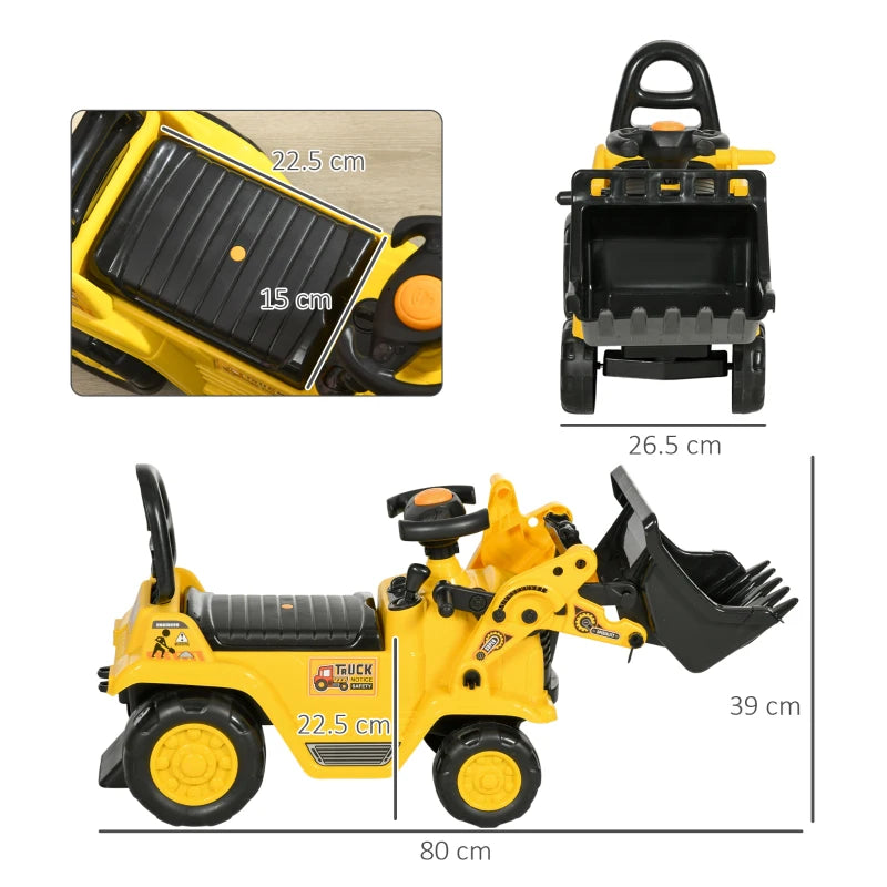 3-in-1 Yellow Ride-On Bulldozer Toy