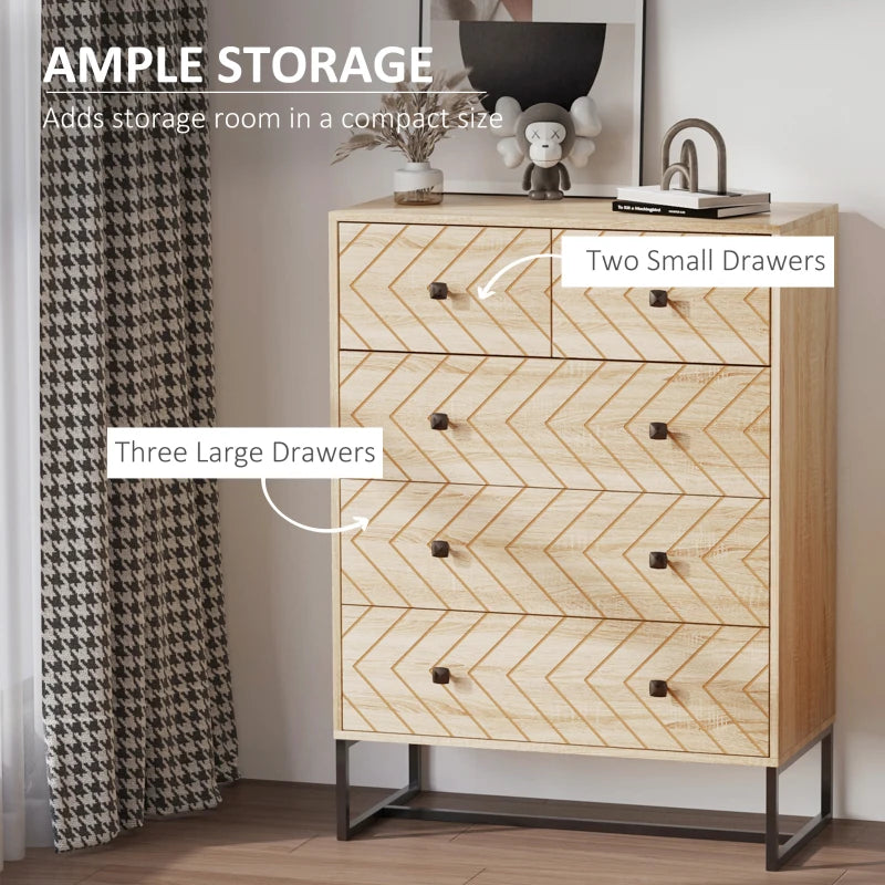 Zigzag 5-Drawer Bedroom Storage Cabinet with Metal Handles