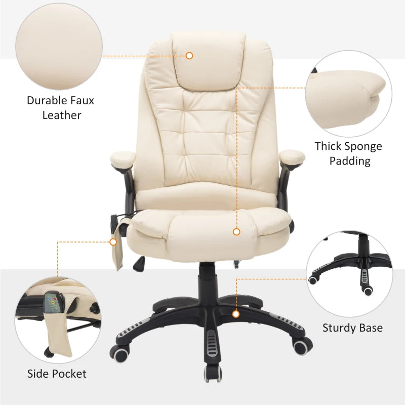 Beige Heated Massage Office Chair with High Back