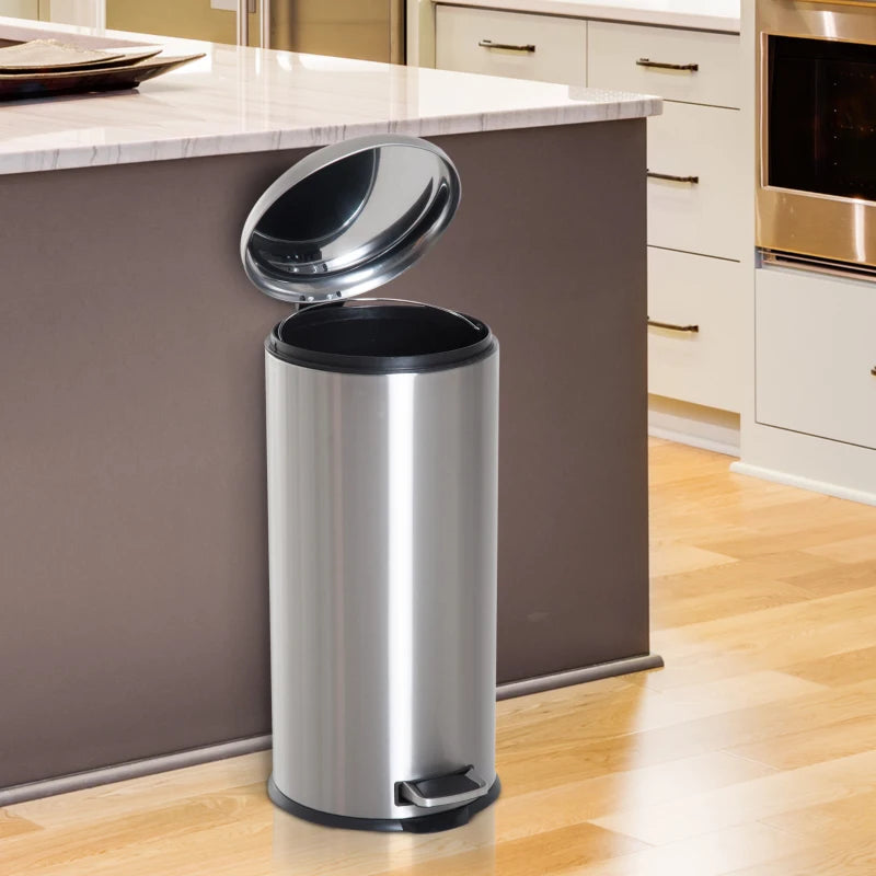 Silver Stainless Steel 30L Foot Pedal Kitchen Bin