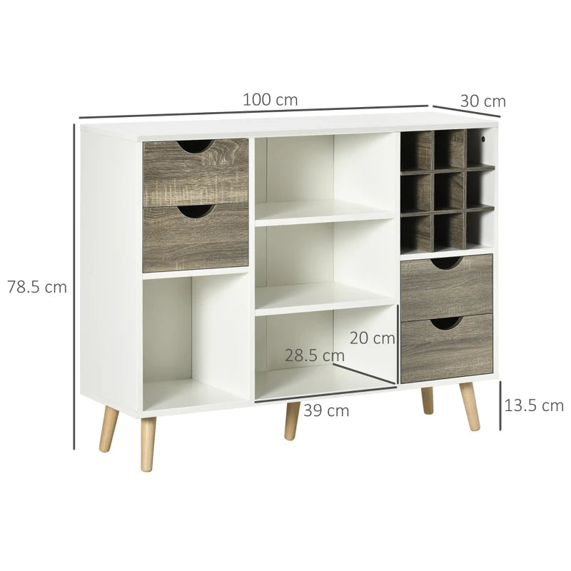 Grey Kitchen Buffet Sideboard with Wine Rack and Drawers
