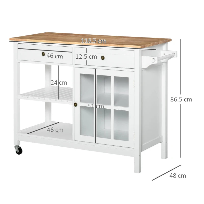 White Kitchen Island Cart with Drawers and Cabinet