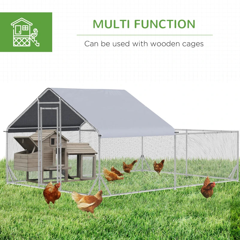 Walk-In Chicken Run with Roof, for Ducks, Chickens, Rabbits - Grey