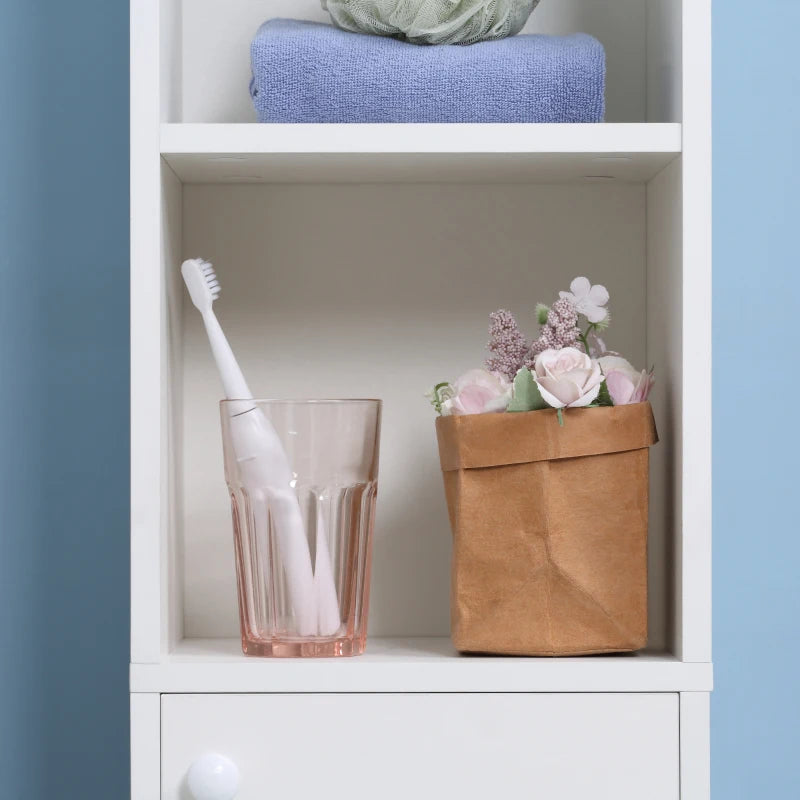 White Tall Bathroom Storage Cabinet with Mirror