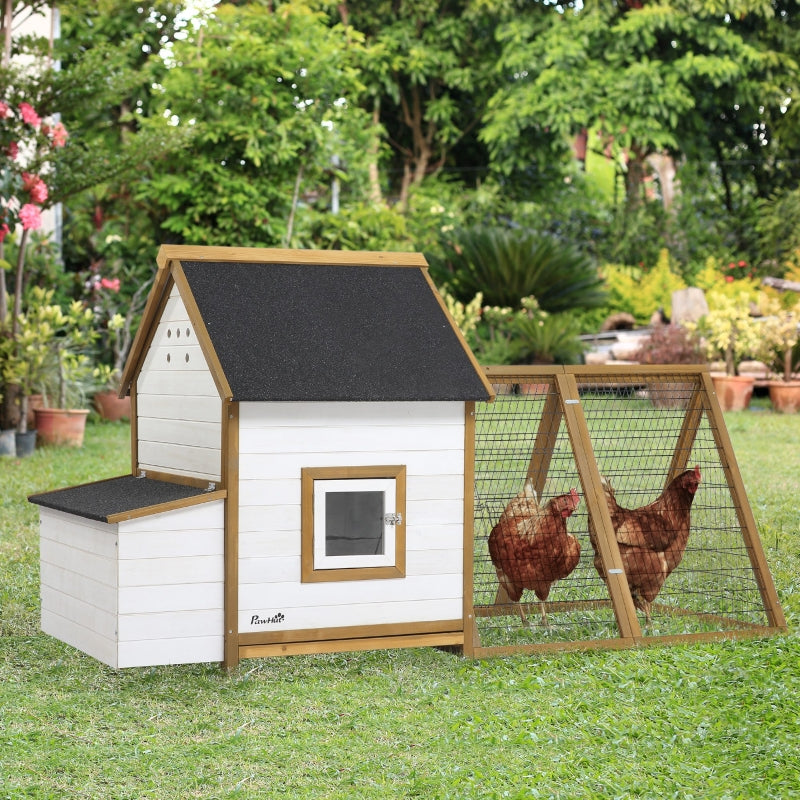 Wooden Chicken Coop with Outdoor Run, Nesting Box, Window, Lockable Door - 197 x 93 x 110cm (Brown)