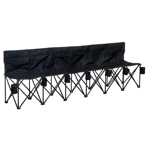 Black 6-Seater Folding Outdoor Bench with Cup Holder & Carry Bag