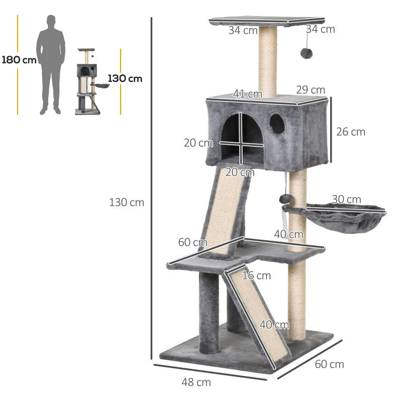 Cat Tree Tower with Sisal Scratching Posts and Ladders - Grey