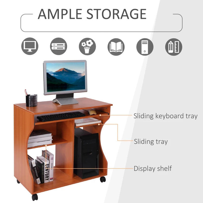 Compact Black Computer Desk with Sliding Keyboard Tray and Storage Shelves