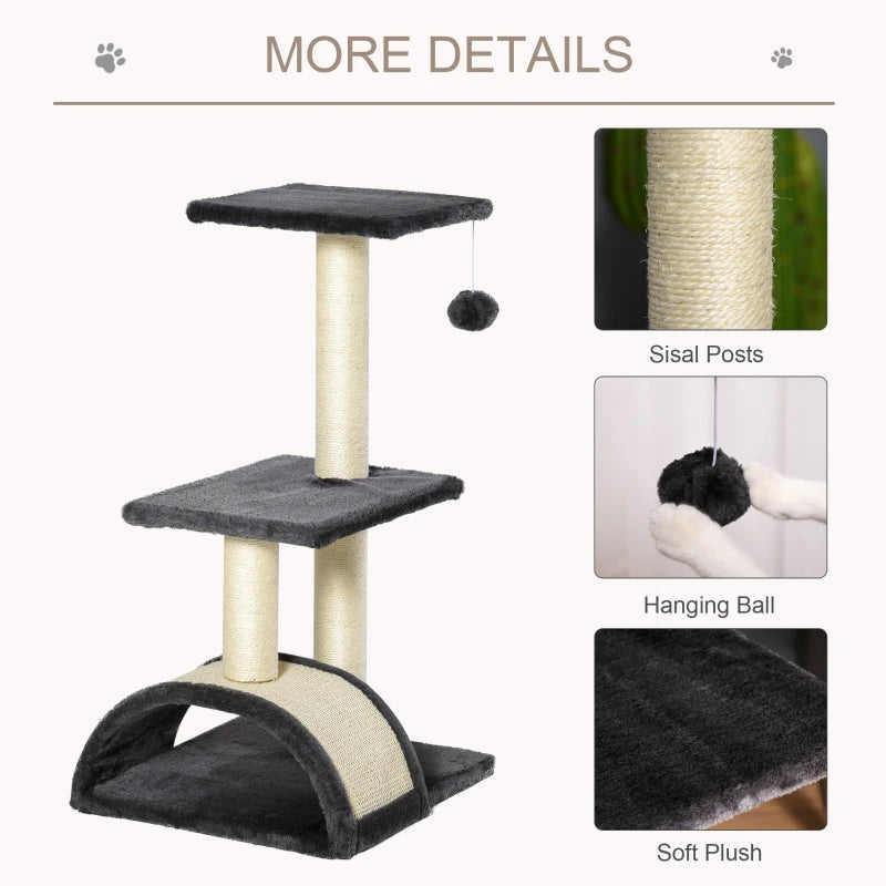 Black 72cm Cat Tree with Scratching Post and Pad for Indoor Cats