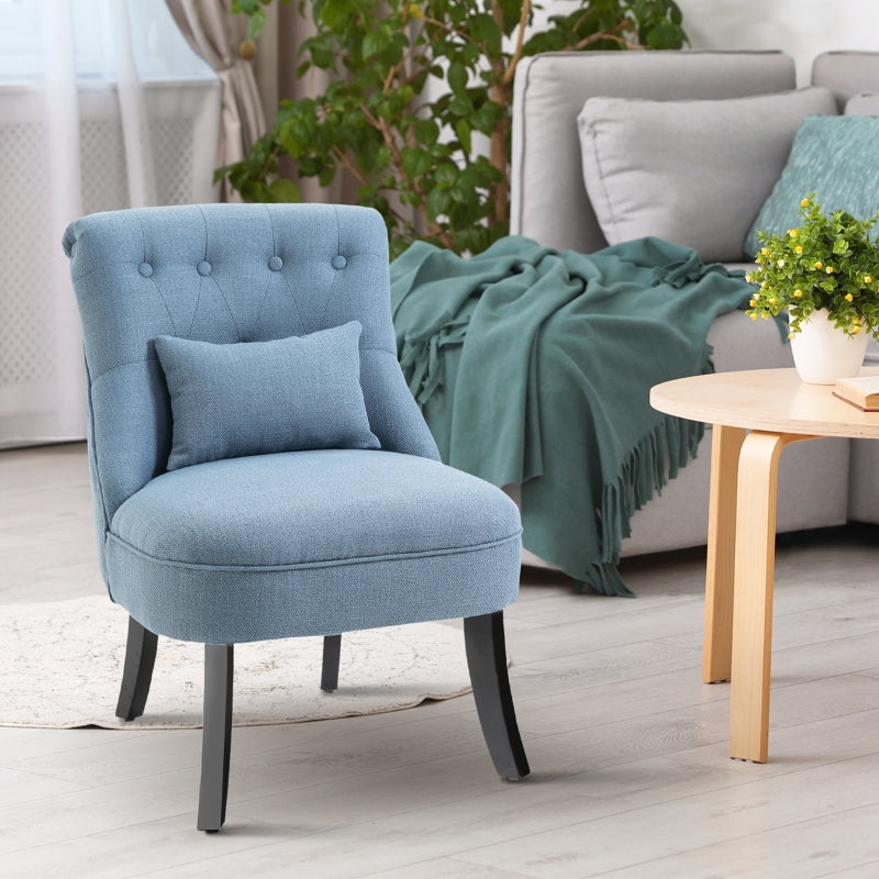 Blue Fabric Tub Chair with Pillow and Solid Wood Legs