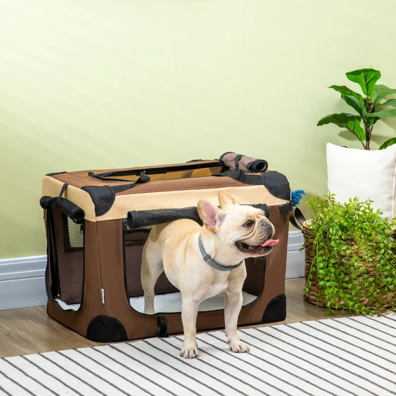 Foldable Pet Carrier with Cushion for Mini Dogs and Cats - Brown