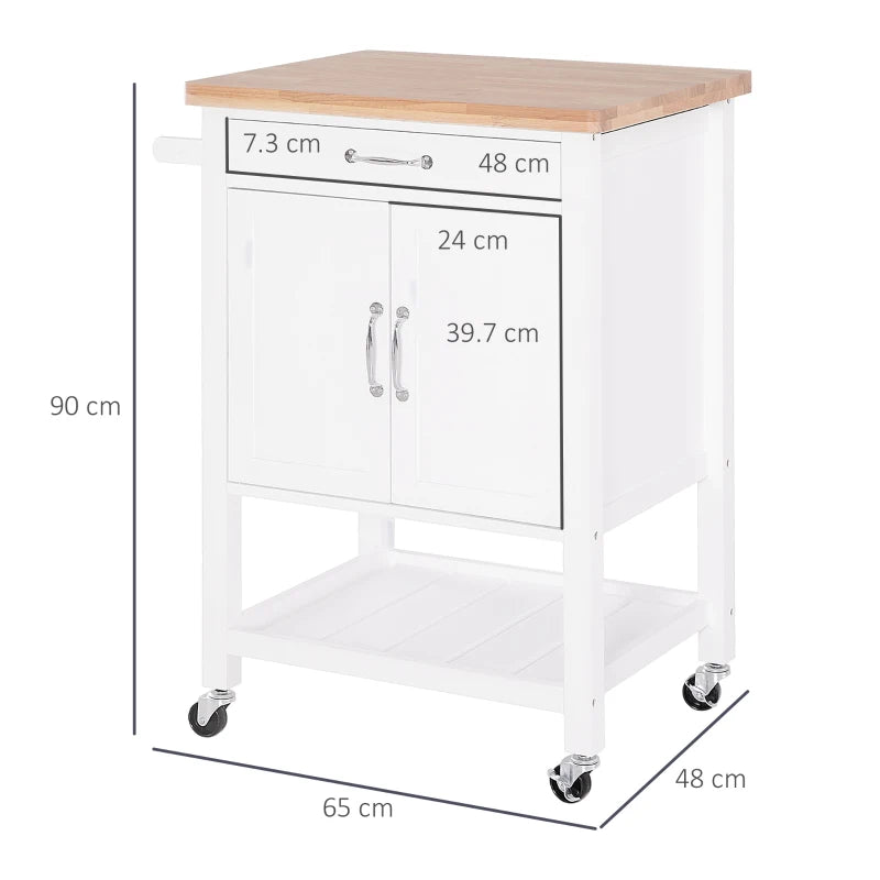 White Kitchen Storage Trolley Cart with Rolling Wheels and Drawer