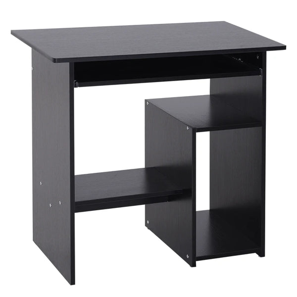 Black Compact Corner Computer Desk with Keyboard Tray and Storage Shelf