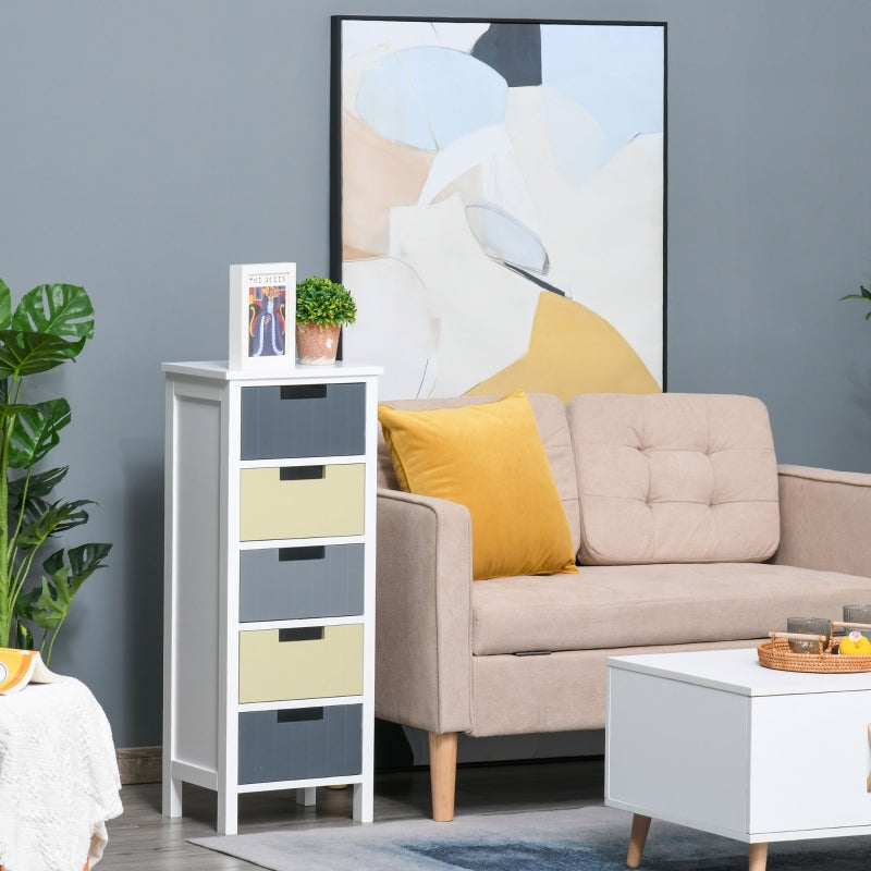 Modern 5-Drawer Tall Side Cabinet in Multi-Color