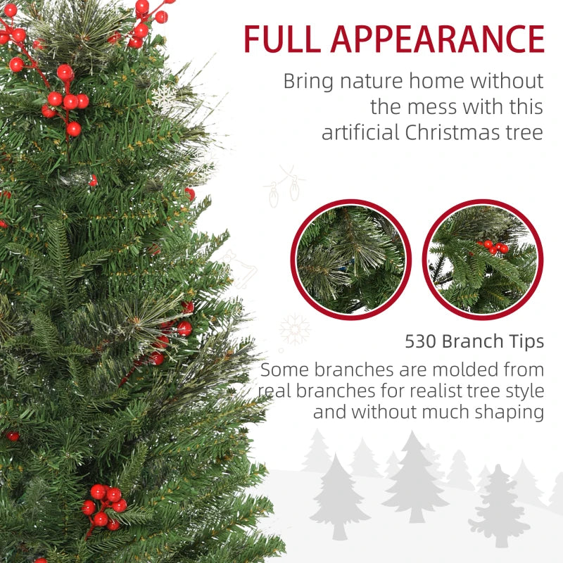 5ft Green Artificial Christmas Tree with Realistic Branches and Red Berries