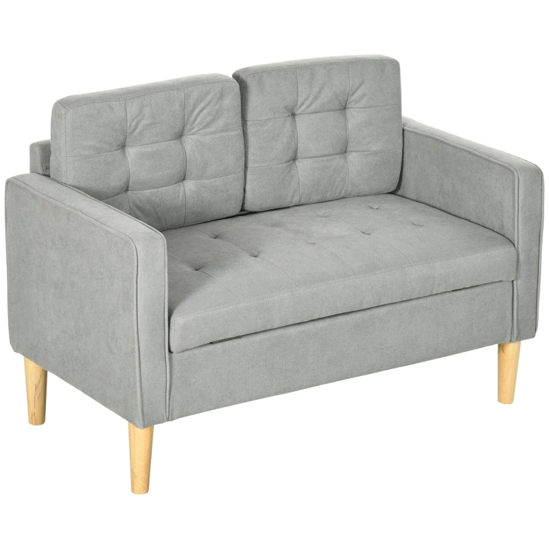 Light Grey 2 Seater Tufted Sofa with Hidden Storage