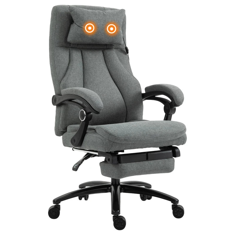 Grey Fabric Office Chair with Massage Pillow, USB Power, Footrest - High Back, 360° Swivel