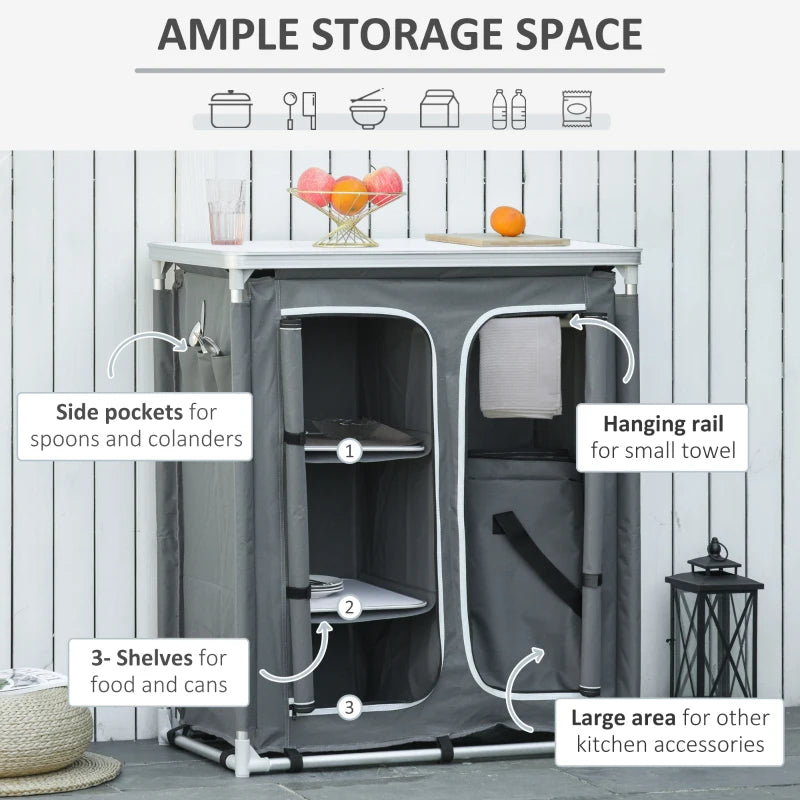 Aluminium Camping Cupboard with 3 Shelves - Portable Outdoor Kitchen Organizer