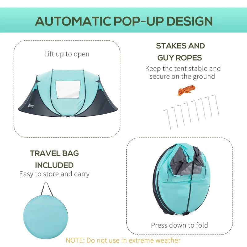 4 Person Tiffany Blue Pop Up Camping Tent with Vestibule