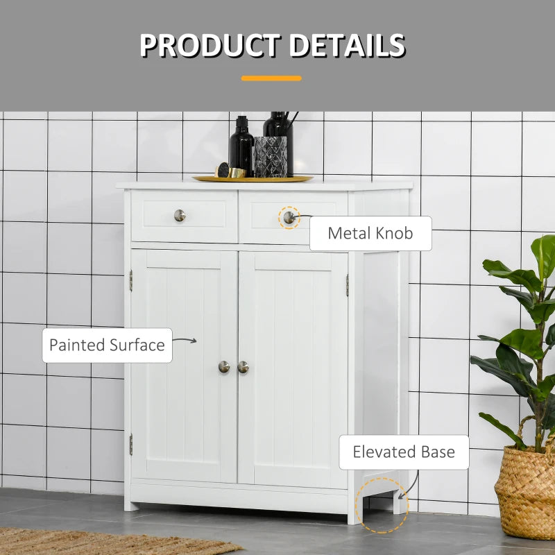 White Bathroom Storage Cabinet with Drawers and Adjustable Shelf